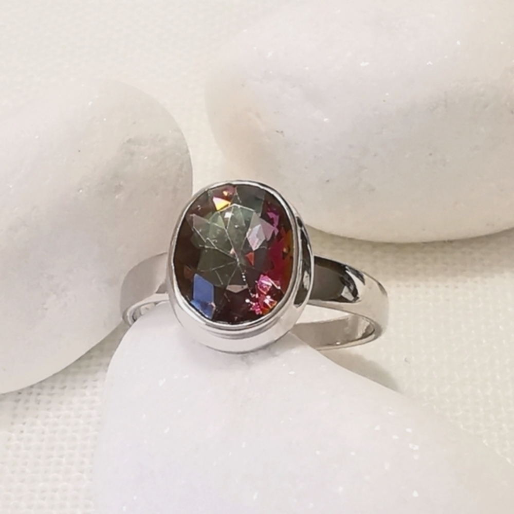 Sterling silver 2ct Mystic Topaz ring size 7 🆕 - Picture 2 of 7